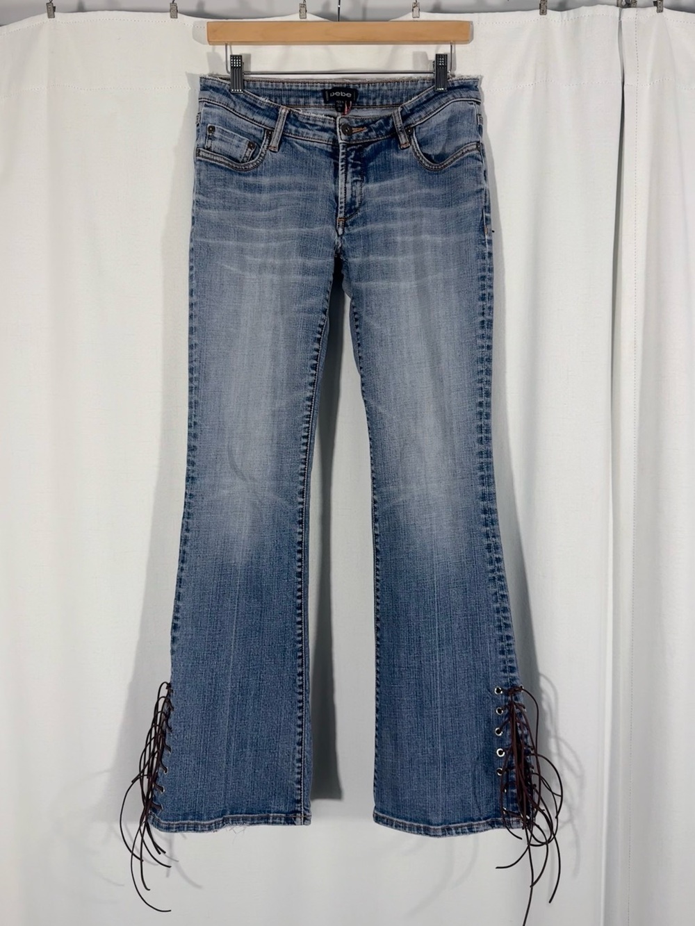 Y2K Bebe Reworked Leather Lace-Up Flare Jeans